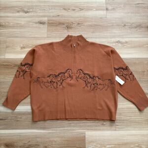 Anthropologie Montana Horses Mock-Neck Half-Zip Sweater Bronze M